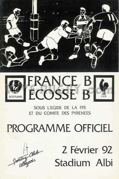 1992 France B v Scotland B  Rugby Programme